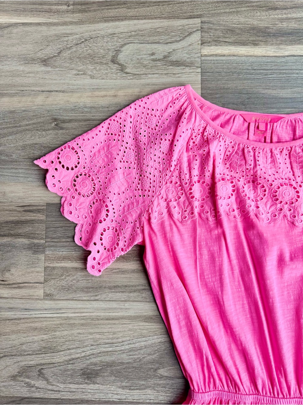Lilly Pulitzer Taylinn Eyelet Cotton Dress Prosecco Pink Flutter Sleeve Small - Picture 4 of 15